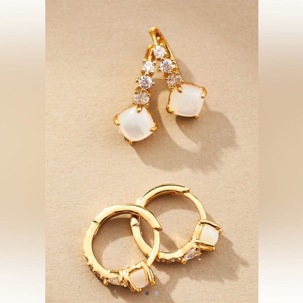 NEW Anthropologie Stone Huggie Hoop Earrings set of 2